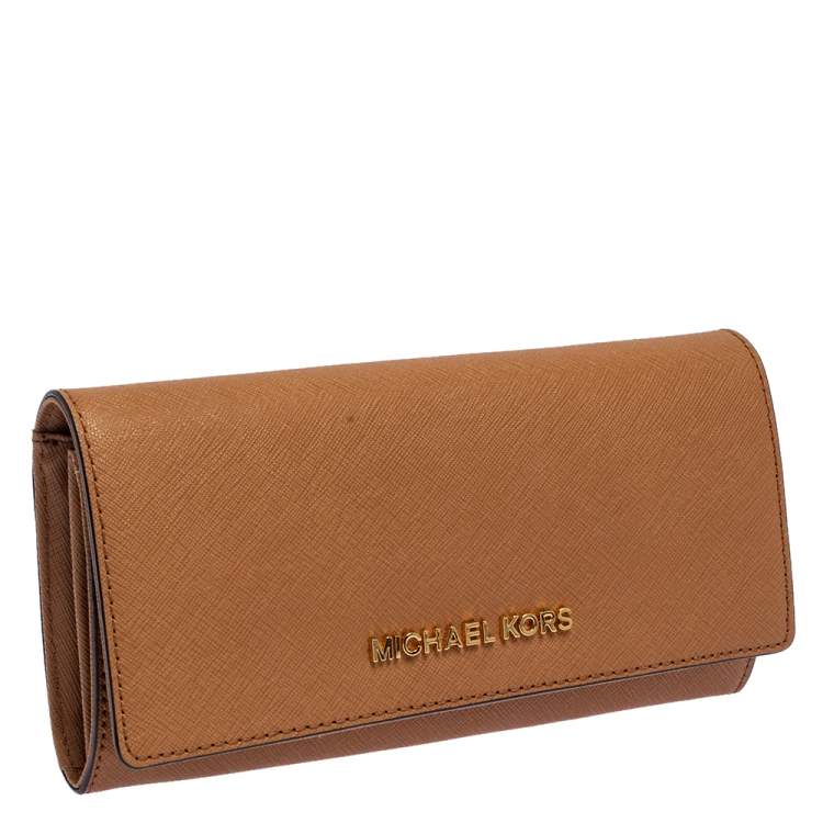 Pre Owned Micheal Kors Tan Leather Jet Set Travel Continental Wallet