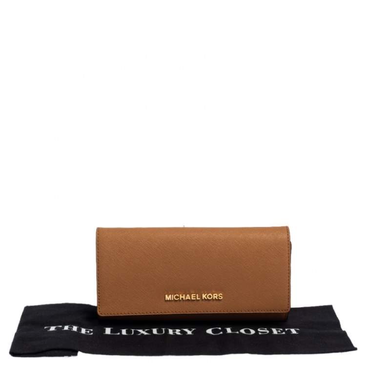 Pre Owned Micheal Kors Tan Leather Jet Set Travel Continental Wallet