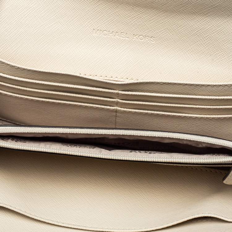 Pre Owned Michael Kors White/Brown Python Embossed Leather Flap Continental Wallet