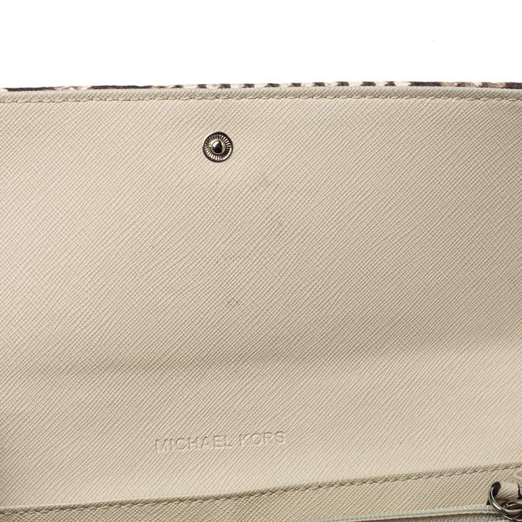 Pre Owned Michael Kors White/Brown Python Embossed Leather Flap Continental Wallet