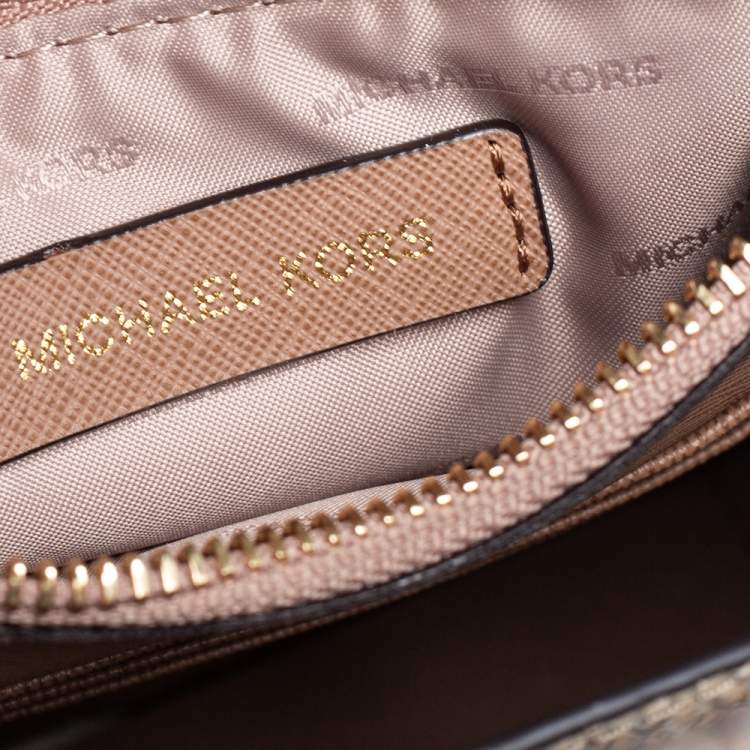 Pre Owned Michael Kors White/Gold Python Embossed Leather Small Mercer Tote