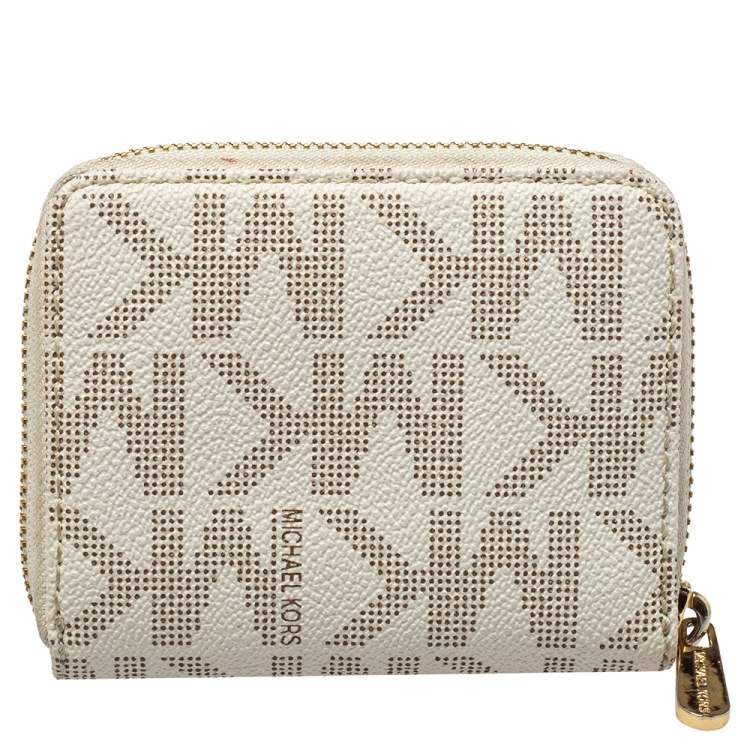 Pre Owned Michael Kors White/Beige Compact Wallet