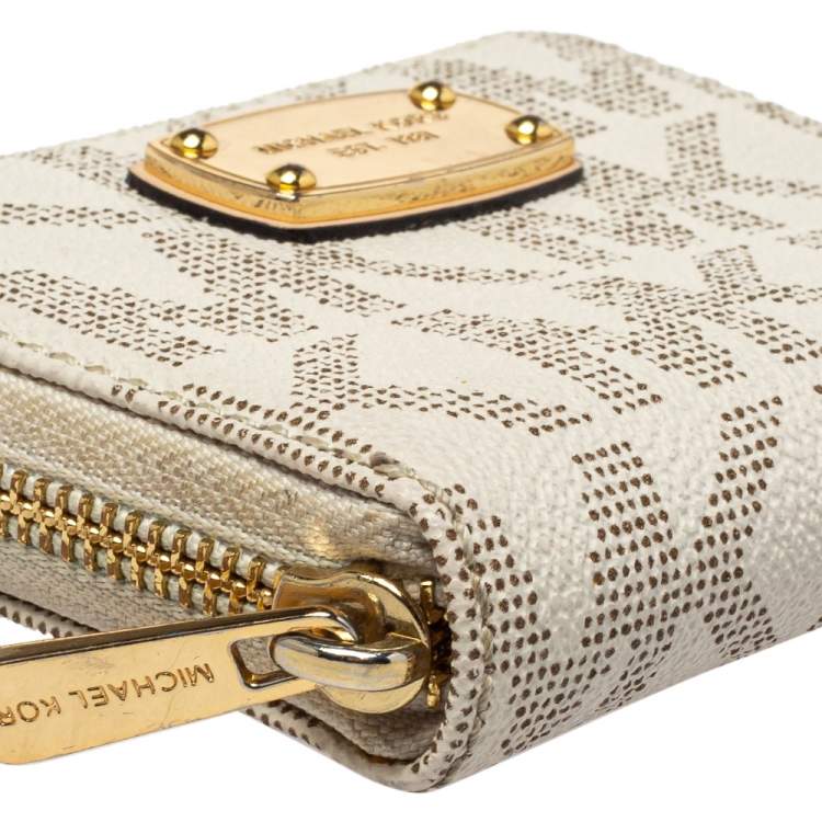 Pre Owned Michael Kors White/Beige Compact Wallet