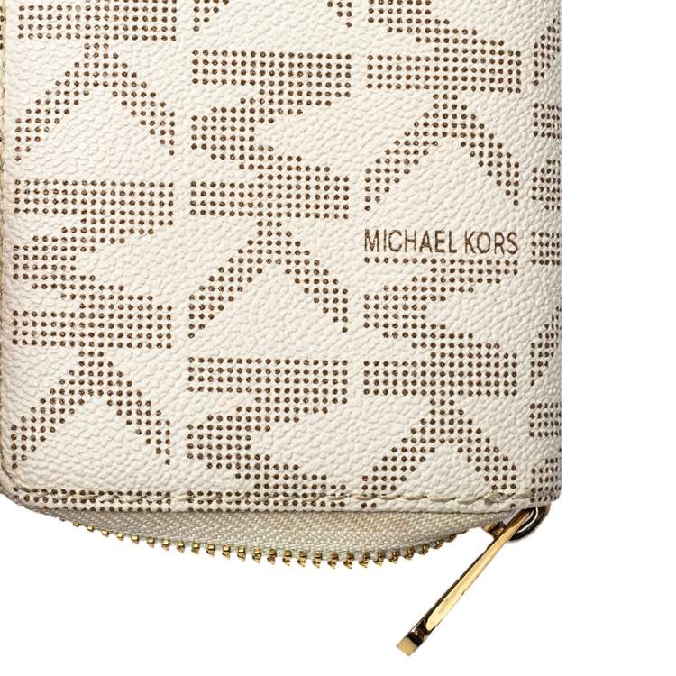 Pre Owned Michael Kors White/Beige Compact Wallet