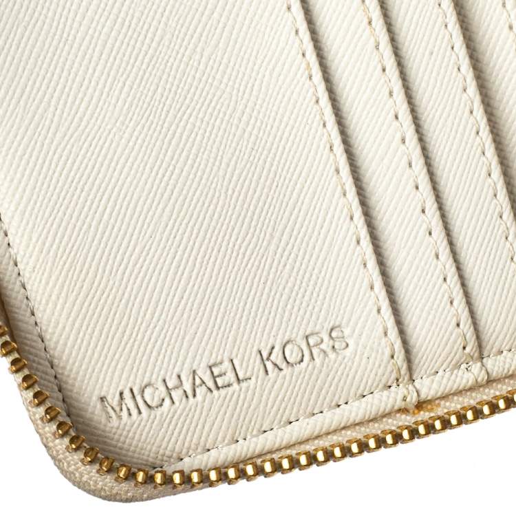 Pre Owned Michael Kors White/Beige Compact Wallet