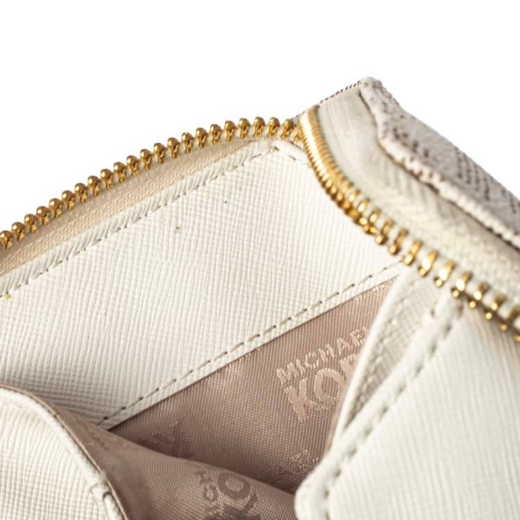 Pre Owned Michael Kors White/Beige Compact Wallet