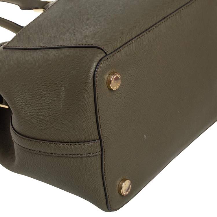 Pre Owned Michael Kors Green Saffiano Leather Greenwich Tote