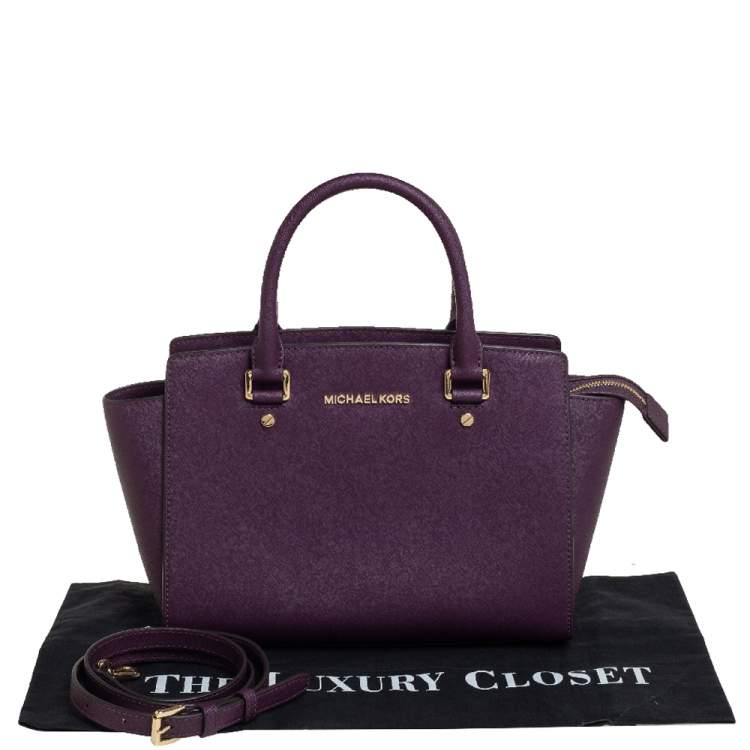 Pre Owned Michael Kors Purple Saffiano Leather Medium Selma Tote