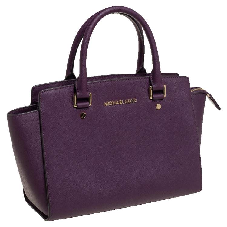 Pre Owned Michael Kors Purple Saffiano Leather Medium Selma Tote