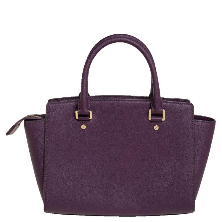 Pre Owned Michael Kors Purple Saffiano Leather Medium Selma Tote