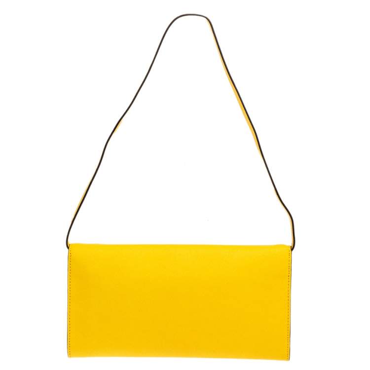 Pre Owned Michael Kors Yellow Leather Tilda Clutch Bag