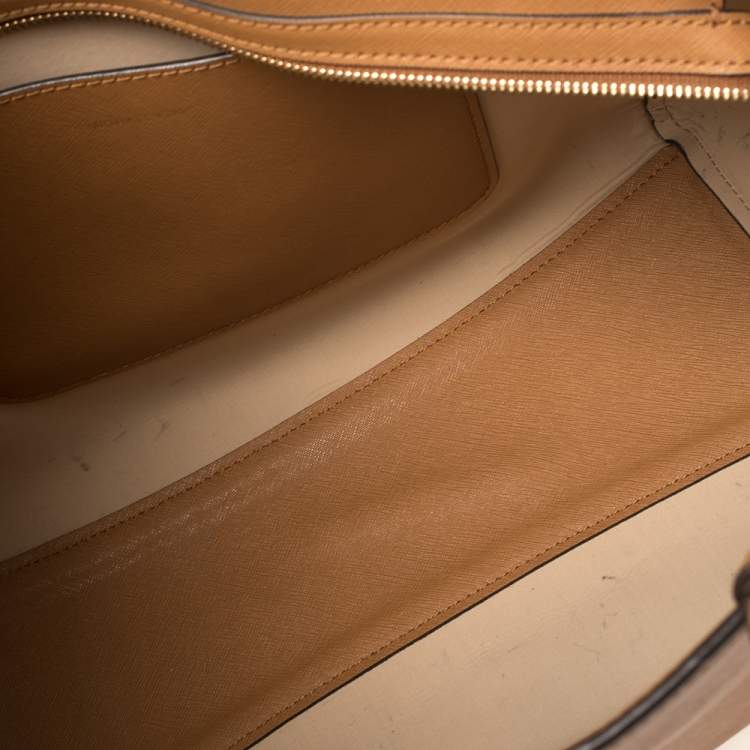 Pre Owned Michael Kors Tan Leather Large Walsh Top Zip Tote