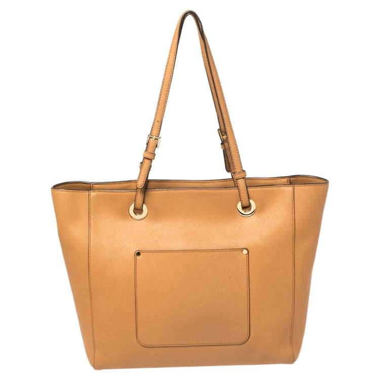 Pre Owned Michael Kors Tan Leather Large Walsh Top Zip Tote