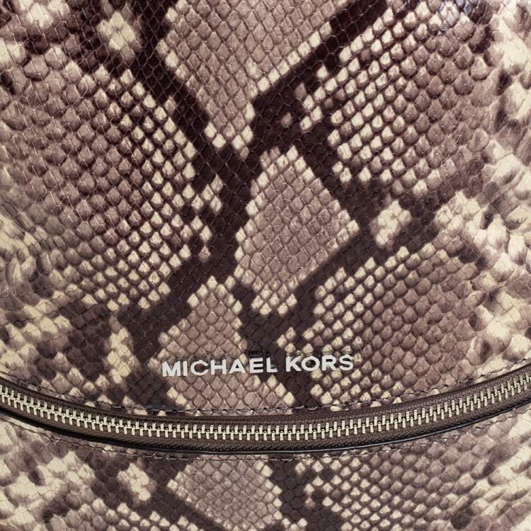 Pre Owned Michael Kors Beige/Brown Python Embossed Leather Small Rhea Backpack