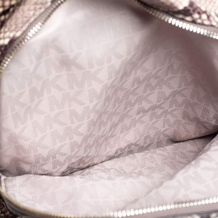 Pre Owned Michael Kors Beige/Brown Python Embossed Leather Small Rhea Backpack