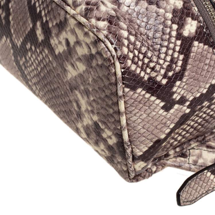 Pre Owned Michael Kors Beige/Brown Python Embossed Leather Small Rhea Backpack