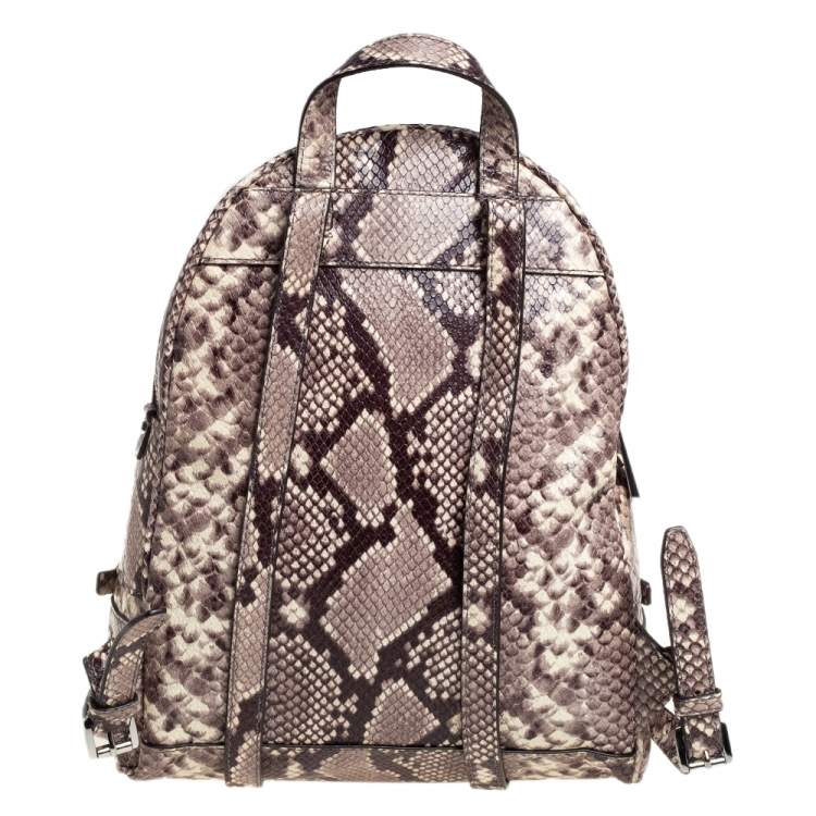 Pre Owned Michael Kors Beige/Brown Python Embossed Leather Small Rhea Backpack