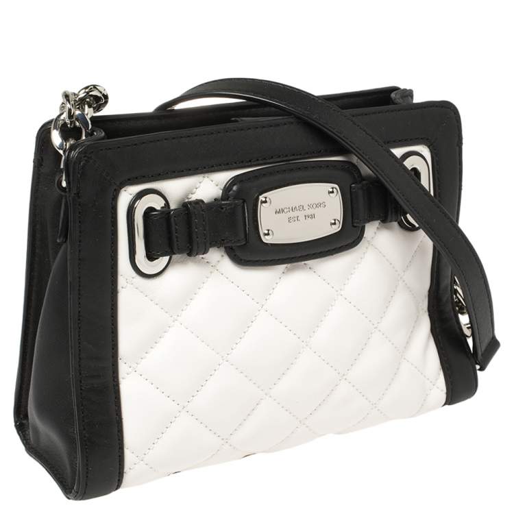 Pre Owned MICHAEL Michael Kors White/Black Quilted Leather Hamilton Crossbody Bag