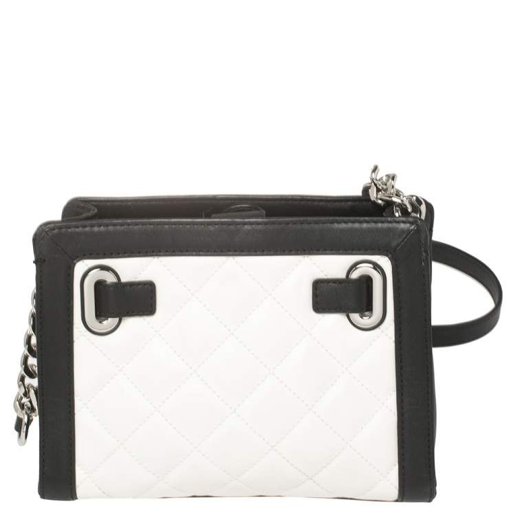 Pre Owned MICHAEL Michael Kors White/Black Quilted Leather Hamilton Crossbody Bag
