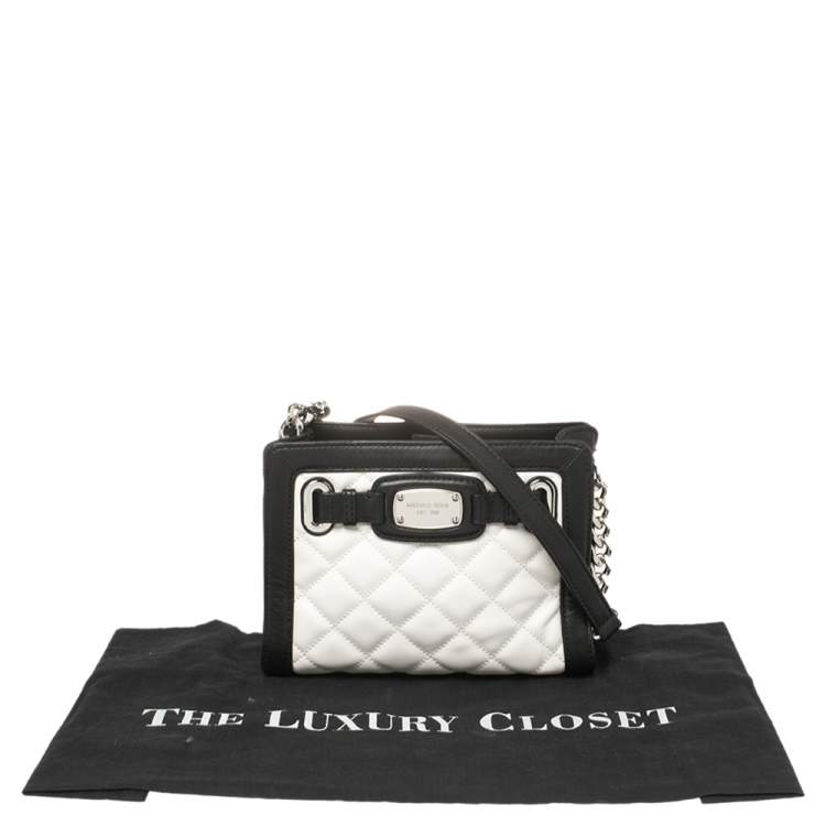 Pre Owned MICHAEL Michael Kors White/Black Quilted Leather Hamilton Crossbody Bag
