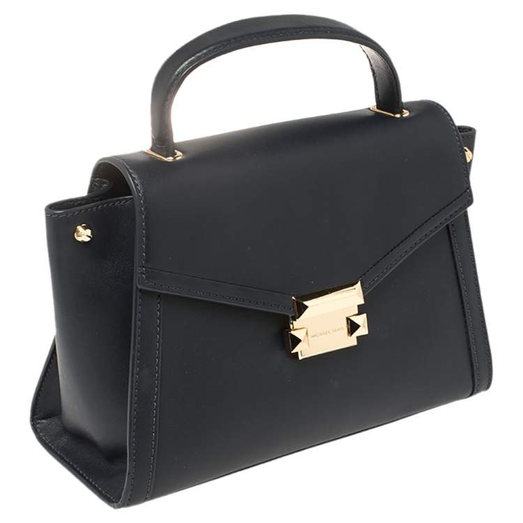 Pre Owned Michael Kors Navy Blue Leather Medium Whitney Top Handle Bag