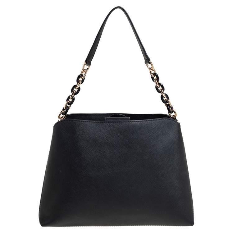 Pre Owned Michael Kors Black Floral Perforated Leather Portia Satchel