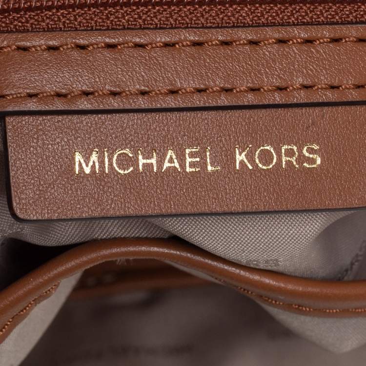 Pre Owned Michael Kors Brown Signature Coated Canvas and Leather Raven Studded Shoulder Bag