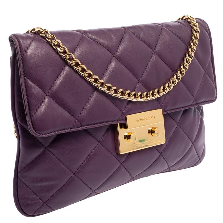 Pre Owned Michael Kors Purple Quilted Leather Sloan Chain Bag