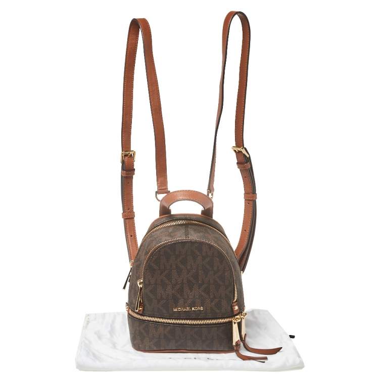 مملوكة مسبقًا Michael Kors Brown Signature Coated Canvas and Leather Mini Rhea Backpack