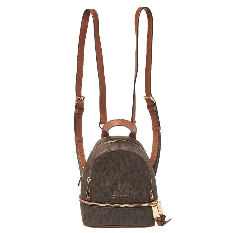 مملوكة مسبقًا Michael Kors Brown Signature Coated Canvas and Leather Mini Rhea Backpack