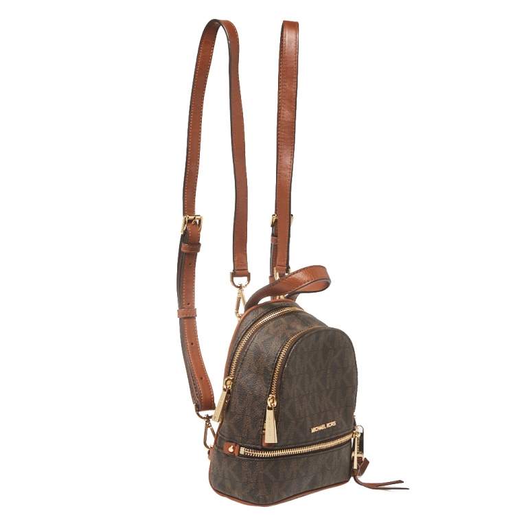 مملوكة مسبقًا Michael Kors Brown Signature Coated Canvas and Leather Mini Rhea Backpack