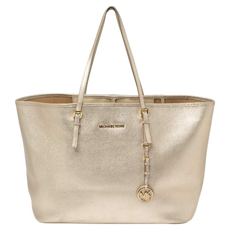 Michael Kors metallic gold handbag purse satchel shoulder bag MK fabric |  eBay