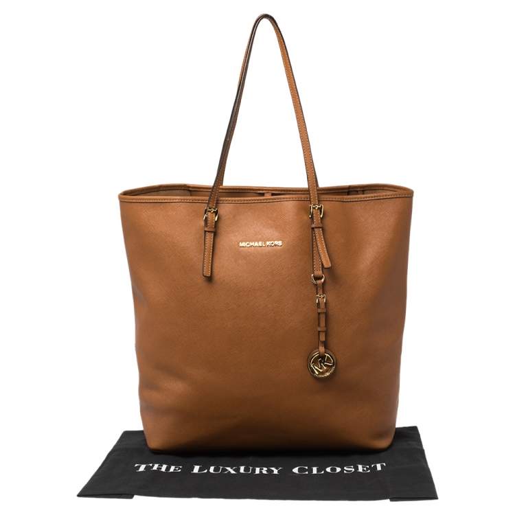 Pre Owned Michael Kors Brown Leather Travel Jet Set Tote