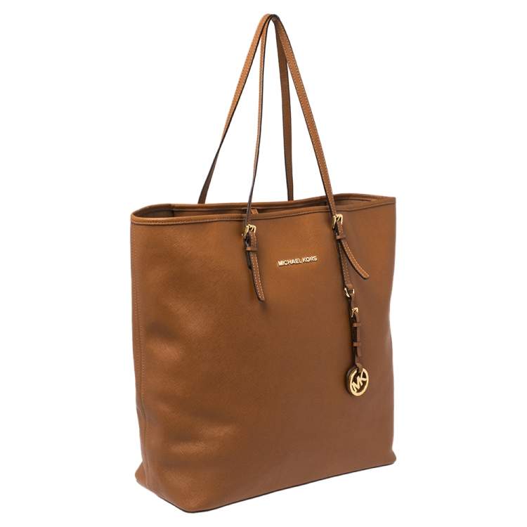 Pre Owned Michael Kors Brown Leather Travel Jet Set Tote
