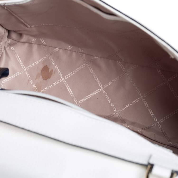 Pre Owned Michael Kors White Leather Large Whitney Top Handle Bag