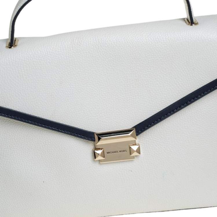 Pre Owned Michael Kors White Leather Large Whitney Top Handle Bag