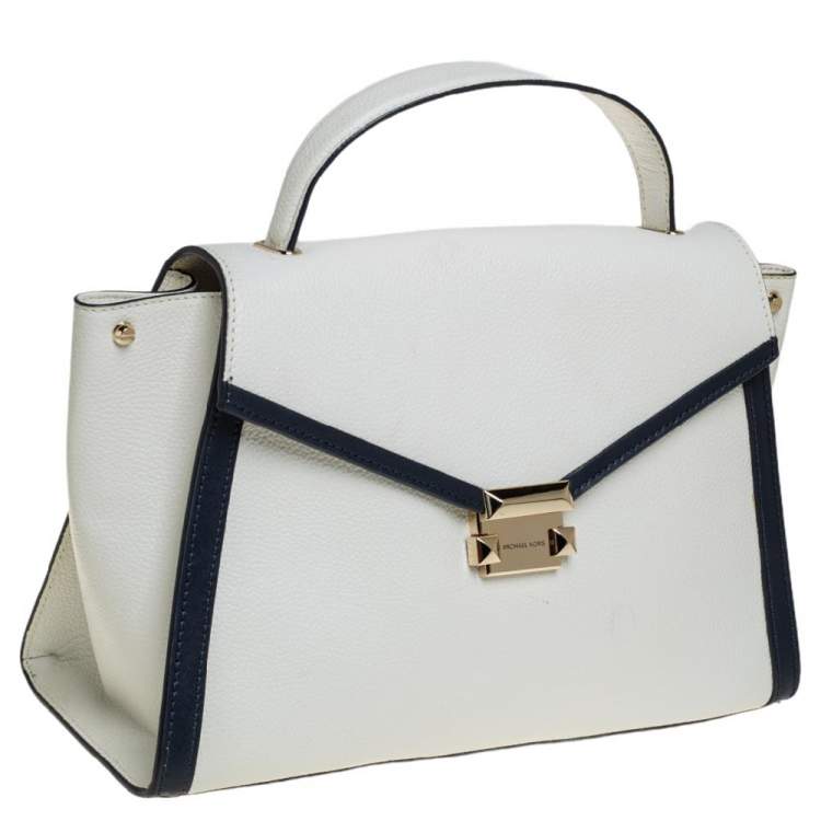 Pre Owned Michael Kors White Leather Large Whitney Top Handle Bag