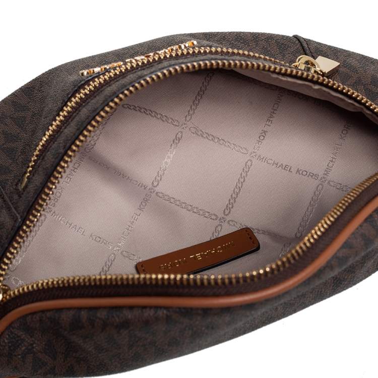 Pre Owned Michael Kors Brown/Tan Signature Coated Canvas and Leather Mott Belt Bag