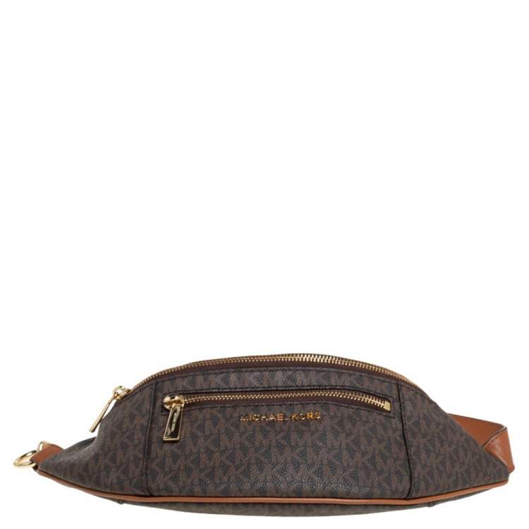 Pre Owned Michael Kors Brown/Tan Signature Coated Canvas and Leather Mott Belt Bag