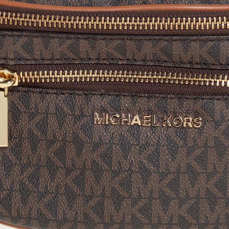 Pre Owned Michael Kors Brown/Tan Signature Coated Canvas and Leather Mott Belt Bag