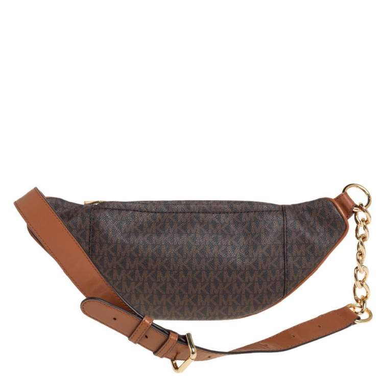 Pre Owned Michael Kors Brown/Tan Signature Coated Canvas and Leather Mott Belt Bag