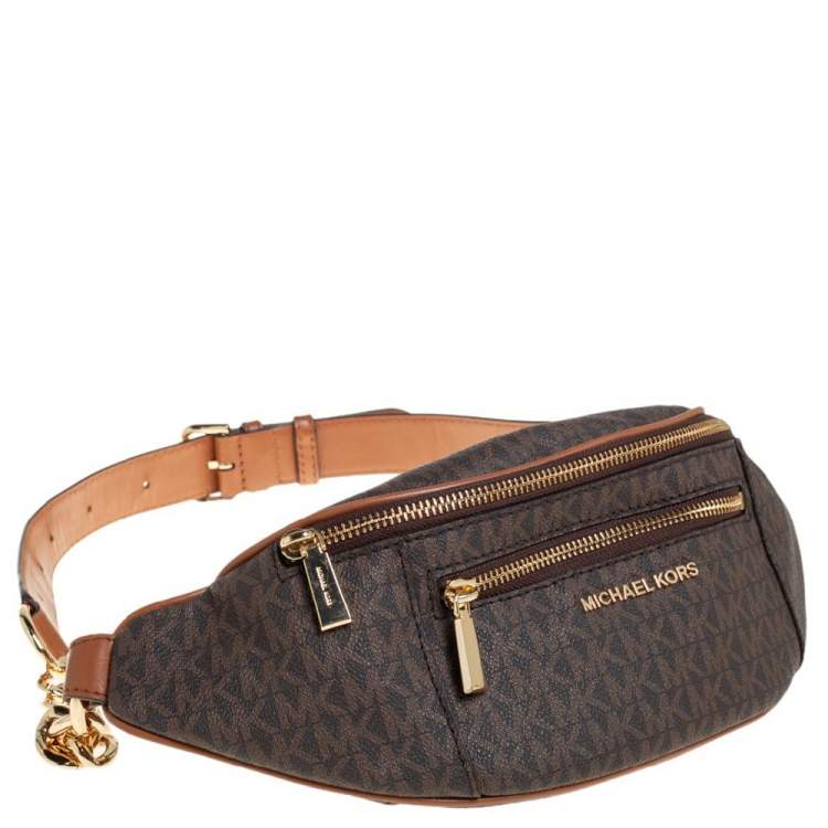 Pre Owned Michael Kors Brown/Tan Signature Coated Canvas and Leather Mott Belt Bag