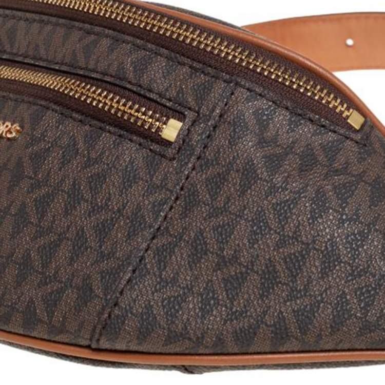 Pre Owned Michael Kors Brown/Tan Signature Coated Canvas and Leather Mott Belt Bag