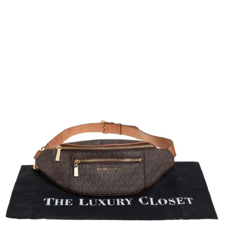 Pre Owned Michael Kors Brown/Tan Signature Coated Canvas and Leather Mott Belt Bag