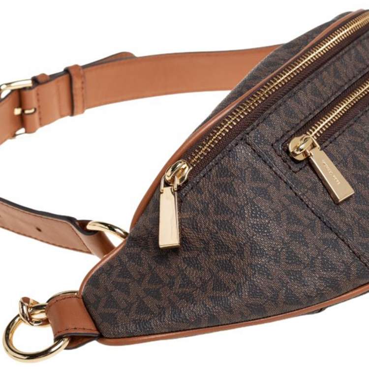 Pre Owned Michael Kors Brown/Tan Signature Coated Canvas and Leather Mott Belt Bag