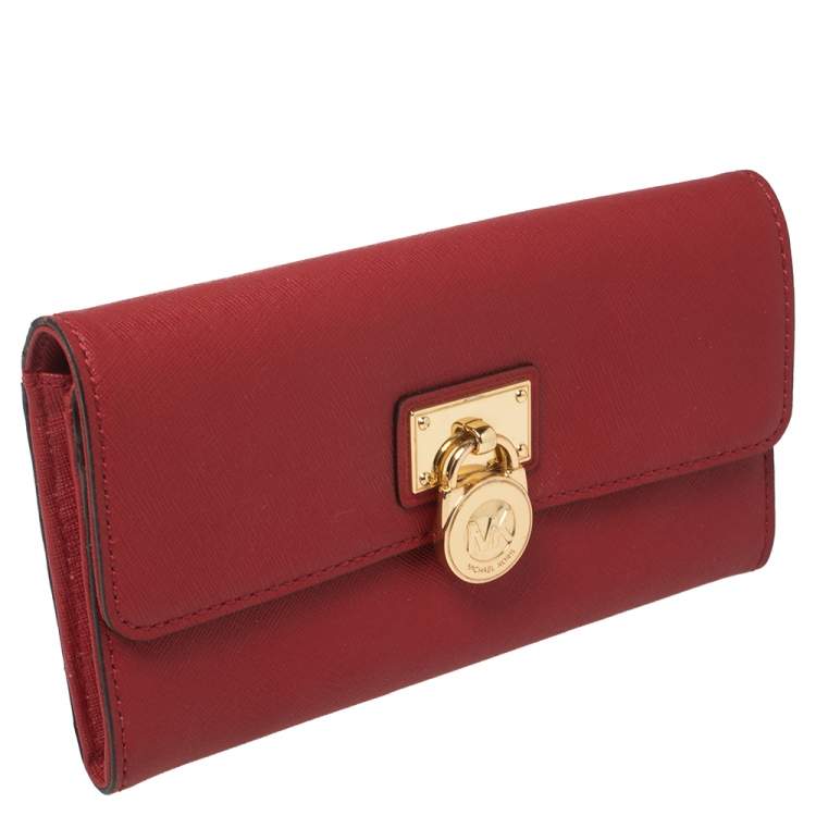 Pre Owned Michael Kors Red Leather Hamilton Continental Wallet