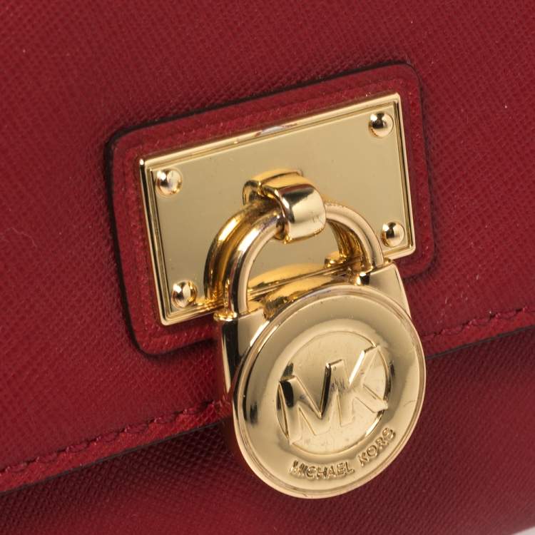 Pre Owned Michael Kors Red Leather Hamilton Continental Wallet