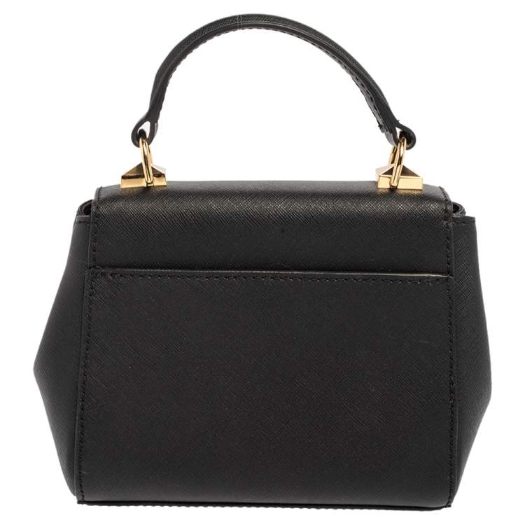 Pre Owned Michael Kors Black Leather Mini Karla Top Handle Bag