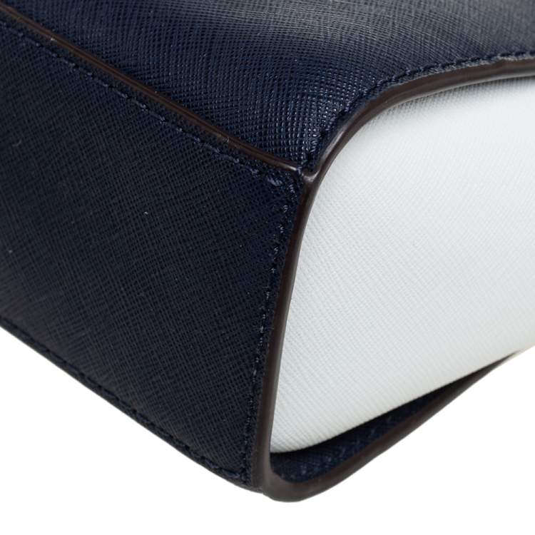 Pre Owned Michael Kors Navy Blue/White Leather Mini Selma Crossbody Bag