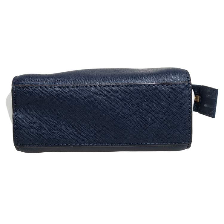 Pre Owned Michael Kors Navy Blue/White Leather Mini Selma Crossbody Bag